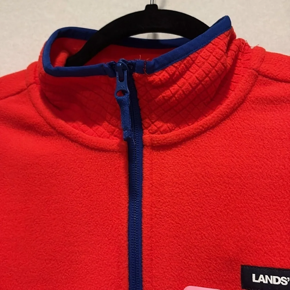 Lands' End - ladies grid Fleece Zip Up Jacket.  Size Small.  NWT. Orange